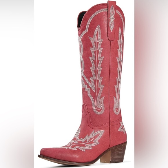 NWT- Ouepiano Knee High Cowgirl Boots with Classic Western Embroidery - Picture 1 of 12